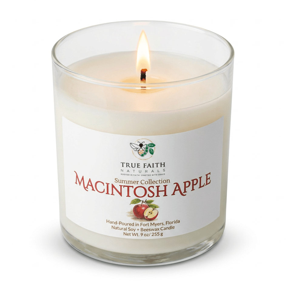 Macintosh Apple Candle - Summer Collection | 9 oz Clear Jar - True Faith Naturals
