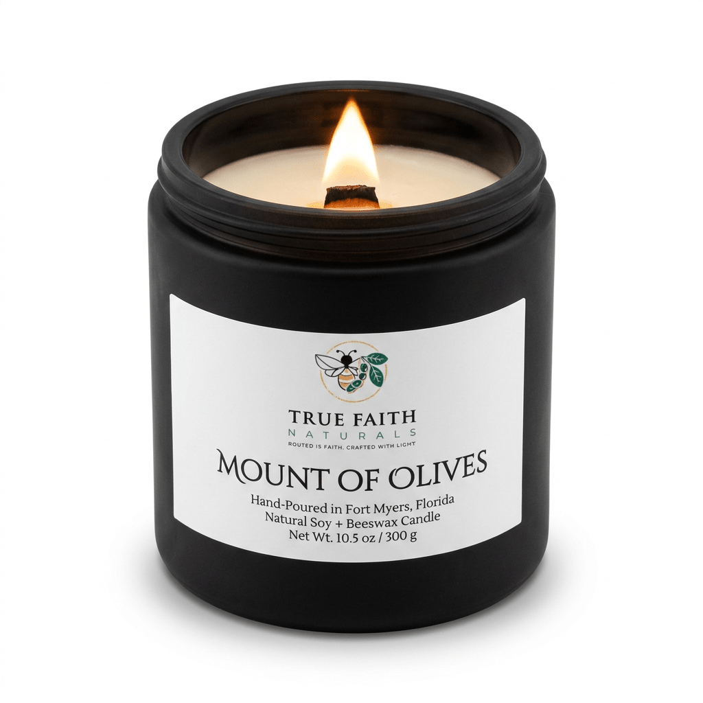Mount of Olives Biblical Inspired Candle - 10.5 oz Matte Black Jar - True Faith Naturals