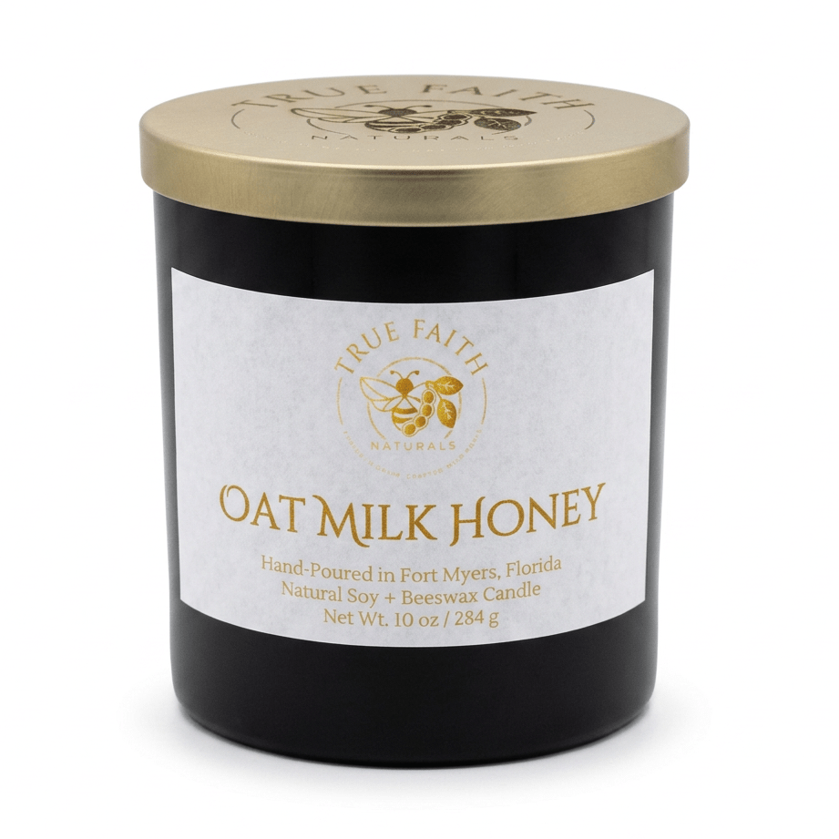 Oat Milk Honey Candle – Pure Collection | 10 oz Glossy Black Jar - True Faith Naturals
