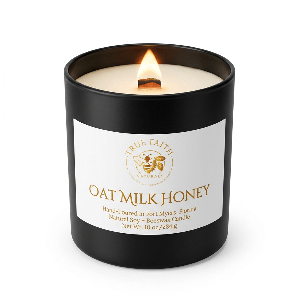 Oat Milk Honey Candle – Pure Collection | 10 oz Glossy Black Jar - True Faith Naturals