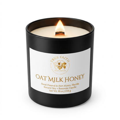 Oat Milk Honey Candle – Pure Collection | 10 oz Glossy Black Jar - True Faith Naturals
