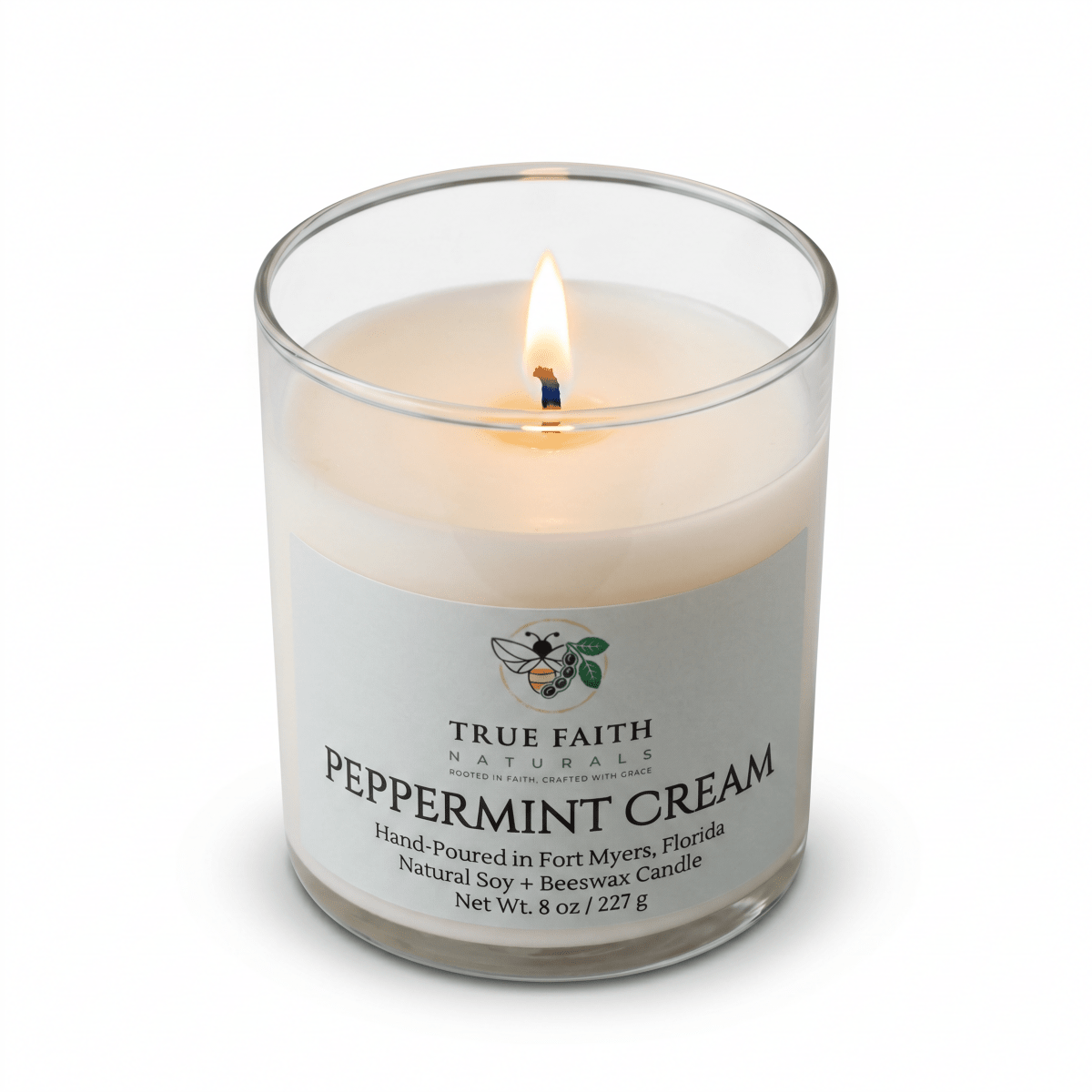 Peppermint Cream Christmas Candle – 8 oz Clear Jar - True Faith Naturals