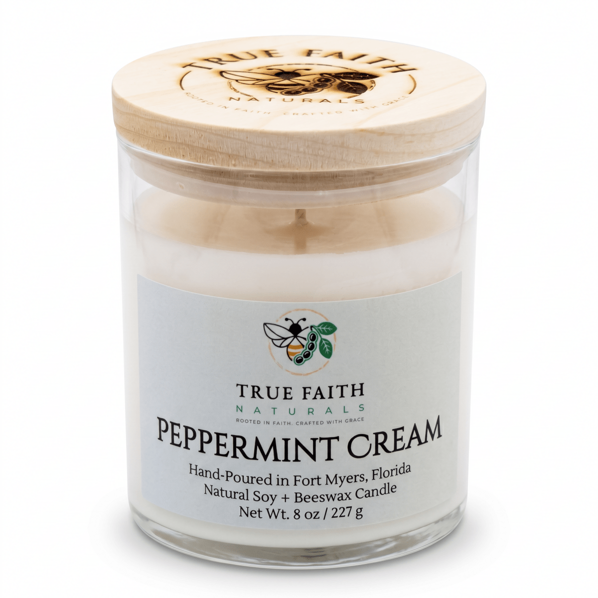 Peppermint Cream Christmas Candle – 8 oz Clear Jar - True Faith Naturals