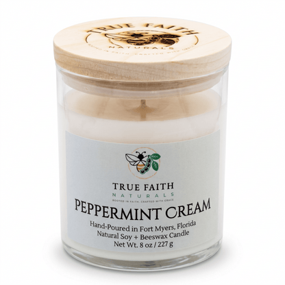 Peppermint Cream Christmas Candle – 8 oz Clear Jar - True Faith Naturals