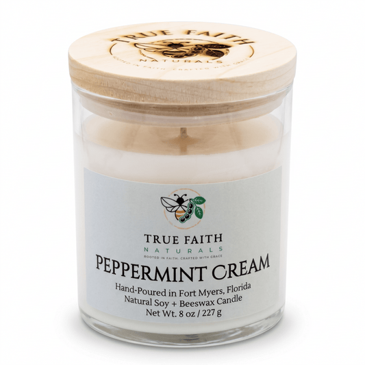 Peppermint Cream Christmas Candle – 8 oz Clear Jar - True Faith Naturals