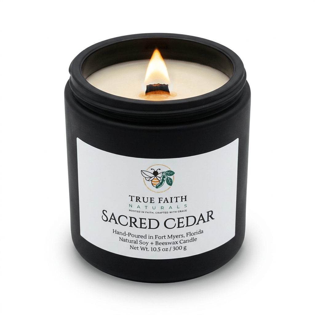 Sacred Cedar Biblical Inspired Candle - 10.5 oz Matte Black Jar - True Faith Naturals