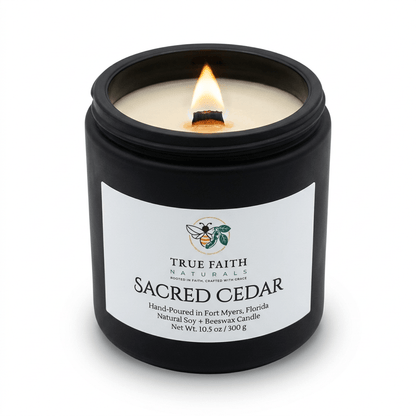 Sacred Cedar Biblical Inspired Candle - 10.5 oz Matte Black Jar - True Faith Naturals