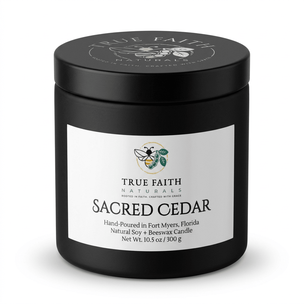 Sacred Cedar Biblical Inspired Candle - 10.5 oz Matte Black Jar - True Faith Naturals