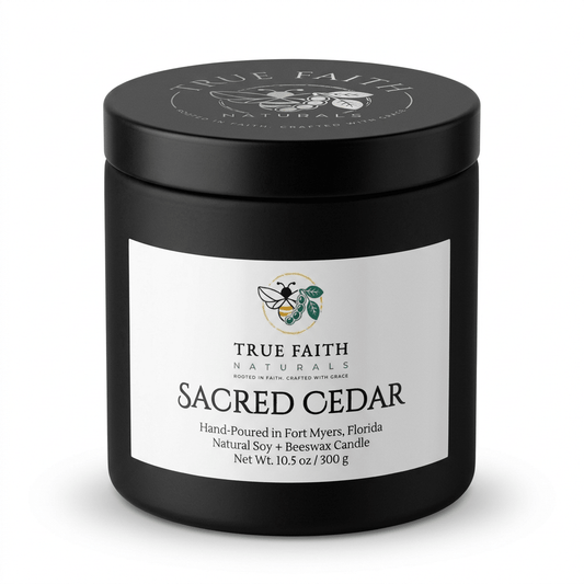Sacred Cedar Biblical Inspired Candle - 10.5 oz Matte Black Jar - True Faith Naturals