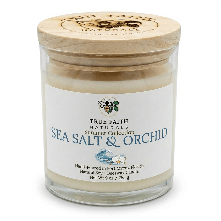 Sea Salt & Orchid Candle - Summer Collection | 9 oz Clear Jar - True Faith Naturals