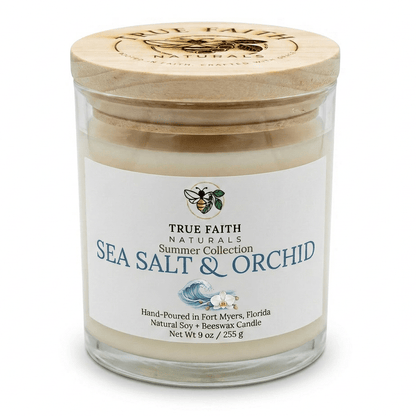 Sea Salt & Orchid Candle - Summer Collection | 9 oz Clear Jar - True Faith Naturals