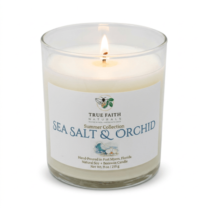 Sea Salt & Orchid Candle - Summer Collection | 9 oz Clear Jar - True Faith Naturals