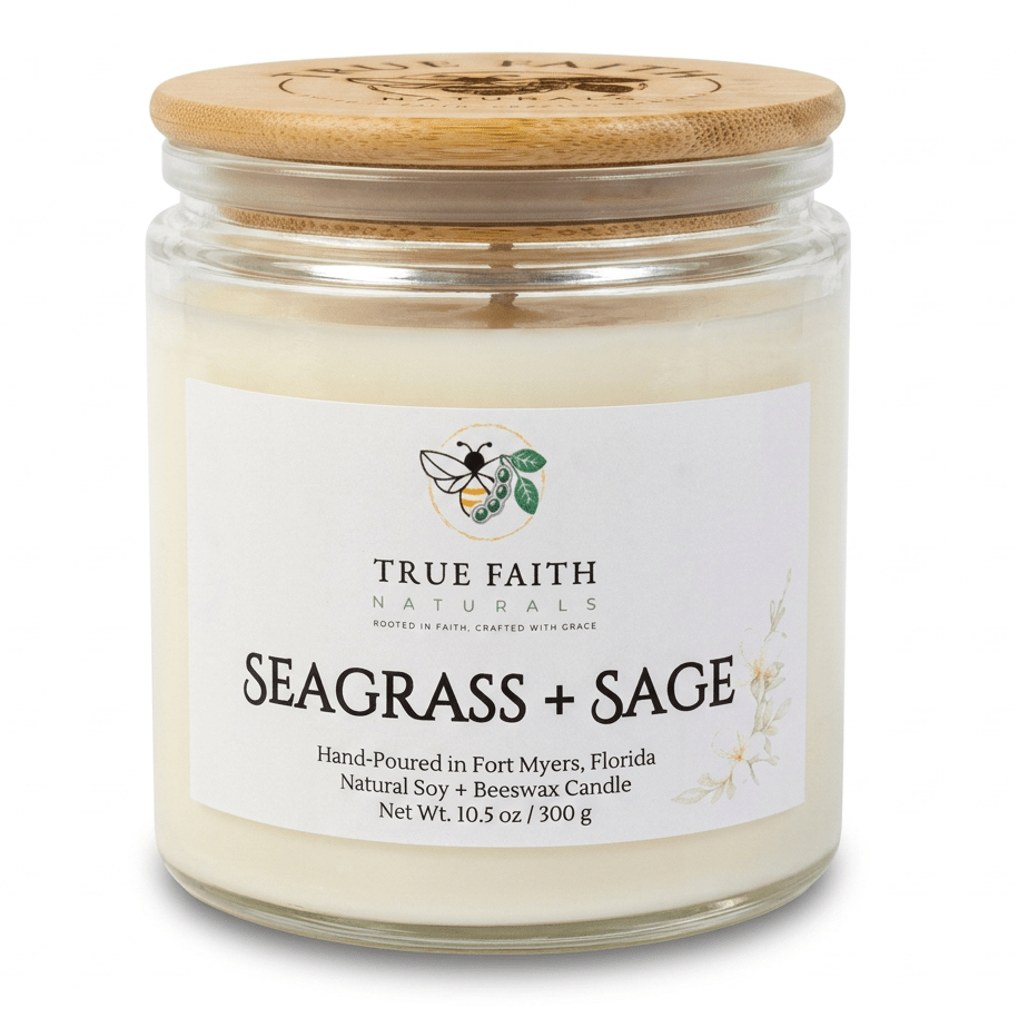 Seagrass & Sage Easter Candle - 10.5 oz Clear Jar - True Faith Naturals