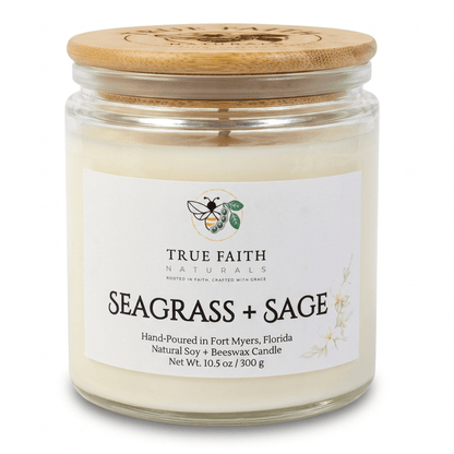 Seagrass & Sage Easter Candle - 10.5 oz Clear Jar - True Faith Naturals