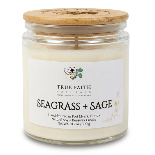 Seagrass & Sage Easter Candle - 10.5 oz Clear Jar - True Faith Naturals