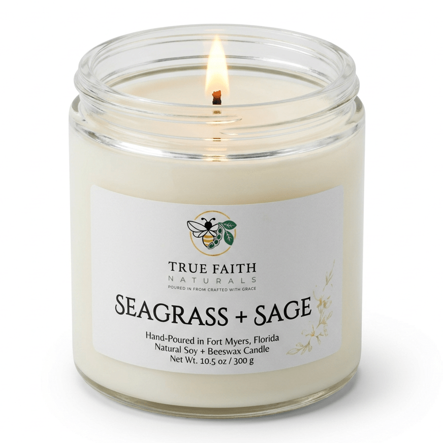 Seagrass & Sage Easter Candle - 10.5 oz Clear Jar - True Faith Naturals