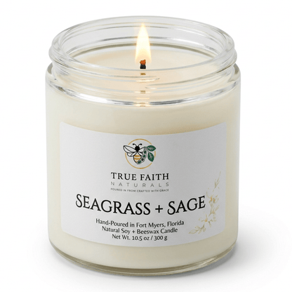 Seagrass & Sage Easter Candle - 10.5 oz Clear Jar - True Faith Naturals