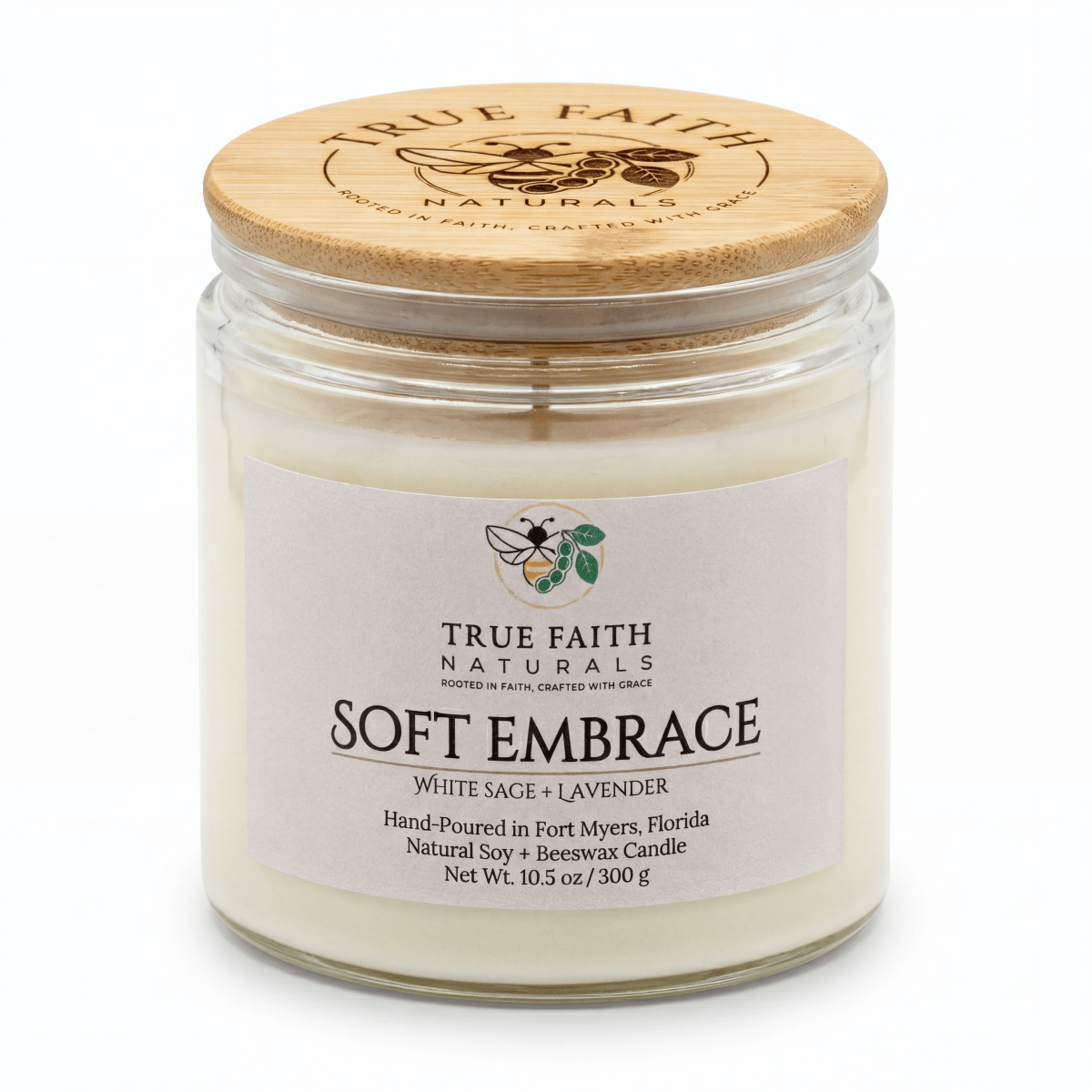 Soft Embrace Mother's Day Candle - 10.5 oz Clear Jar - True Faith Naturals