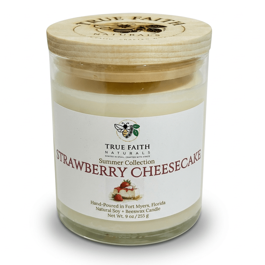 Strawberry Cheesecake Candle - Summer Collection | 9 oz Clear Jar - True Faith Naturals