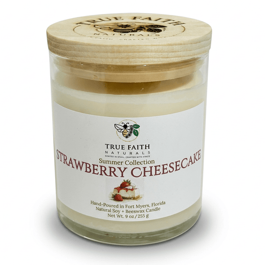 Strawberry Cheesecake Candle - Summer Collection | 9 oz Clear Jar - True Faith Naturals