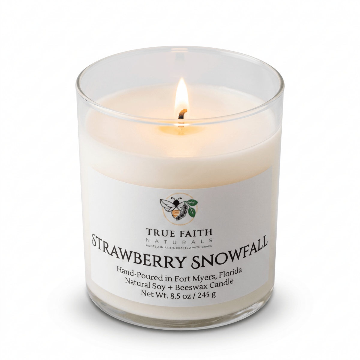 Strawberry Snowfall Christmas Candle – 8.5 oz Clear Jar - True Faith Naturals