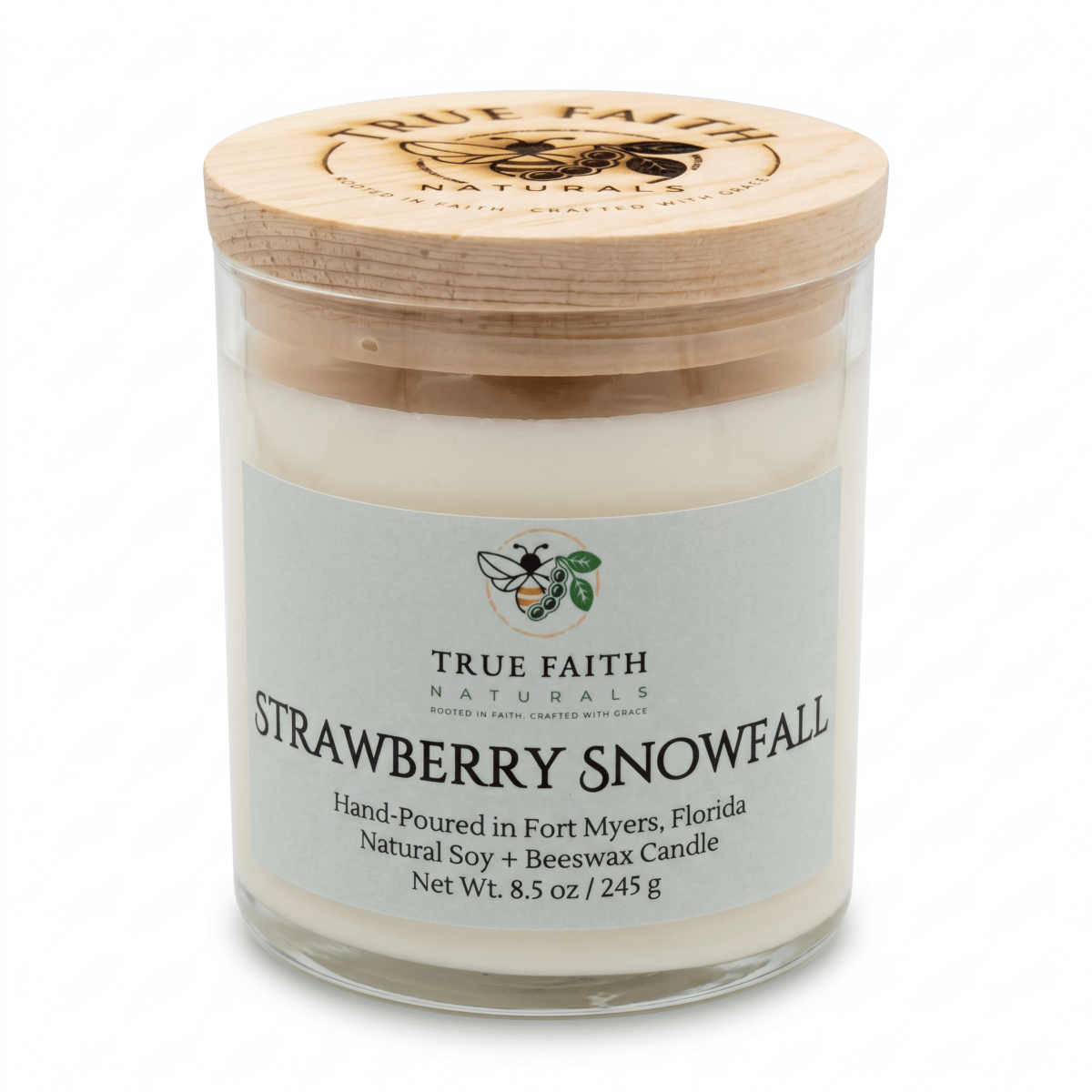 Strawberry Snowfall Christmas Candle – 8.5 oz Clear Jar - True Faith Naturals