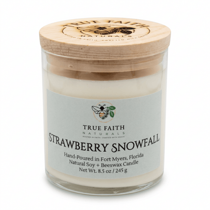 Strawberry Snowfall Christmas Candle – 8.5 oz Clear Jar - True Faith Naturals