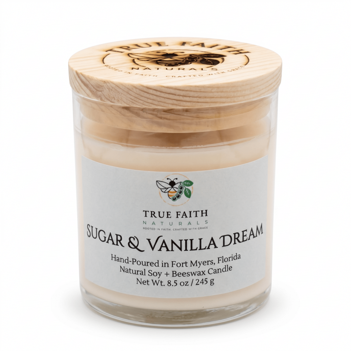 Sugar & Vanilla Dream Christmas Candle – 8.5 oz Clear Jar - True Faith Naturals