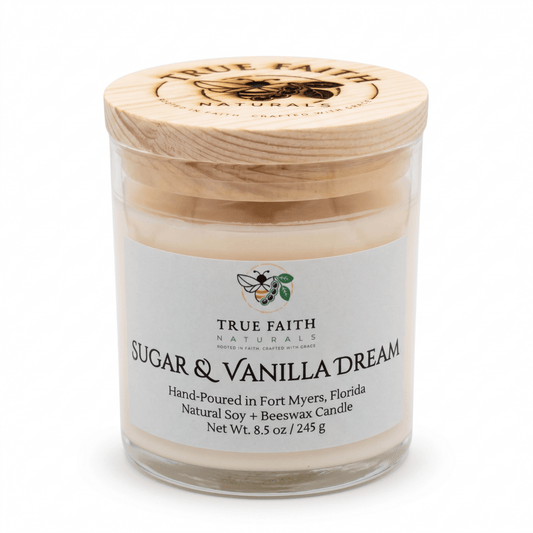 Sugar & Vanilla Dream Christmas Candle – 8.5 oz Clear Jar - True Faith Naturals