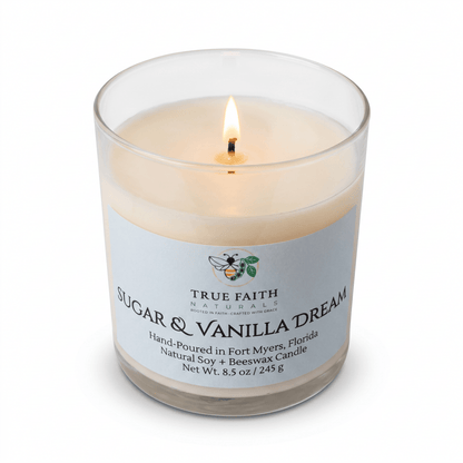 Sugar & Vanilla Dream Christmas Candle – 8.5 oz Clear Jar - True Faith Naturals