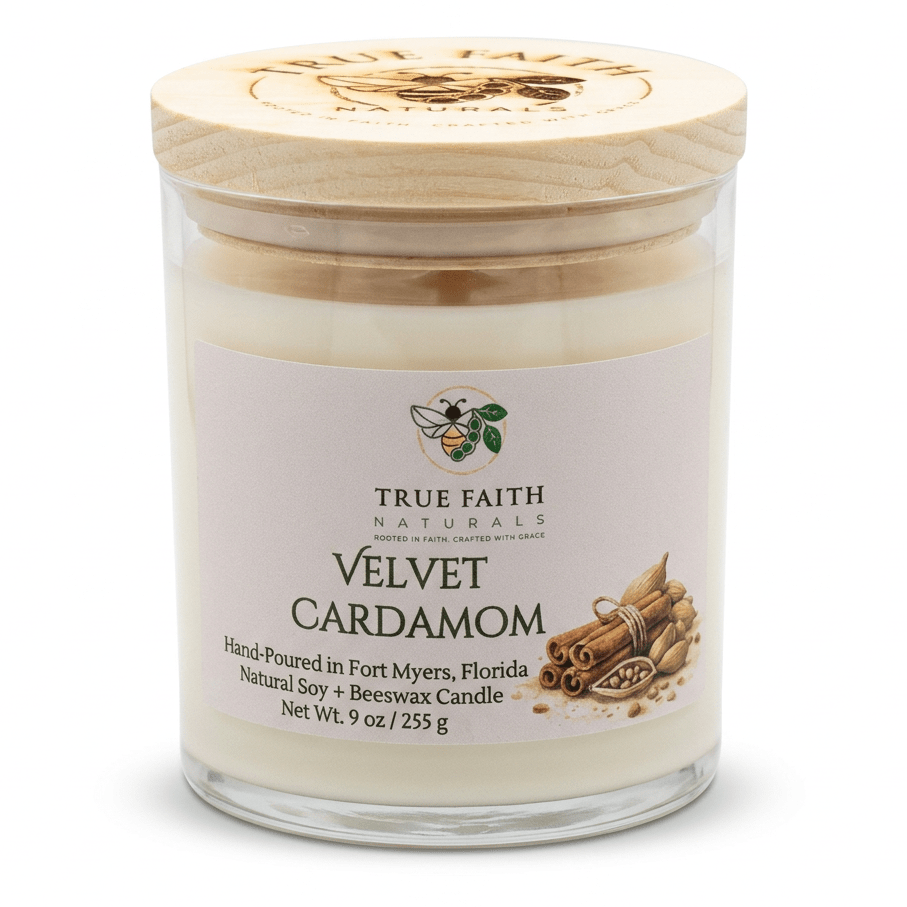 Velvet Cardamom Candle - Fall Collection | 9 oz Clear Jar - True Faith Naturals